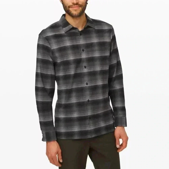 Sophisticated Performance Lululemon Mason Peak Grey Stripe ButtonDown LS shirt S - Picture 1 of 5